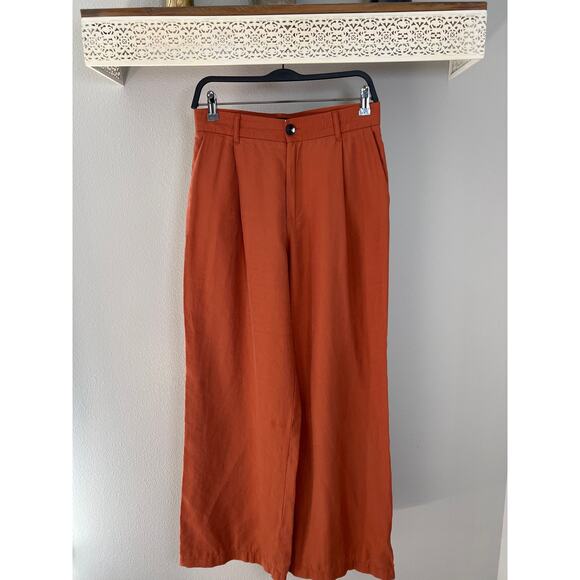 Zara High Rise Wide Leg Trouser Palazzo Pant Burnt Orange Womens Small - Picture 1 of 3